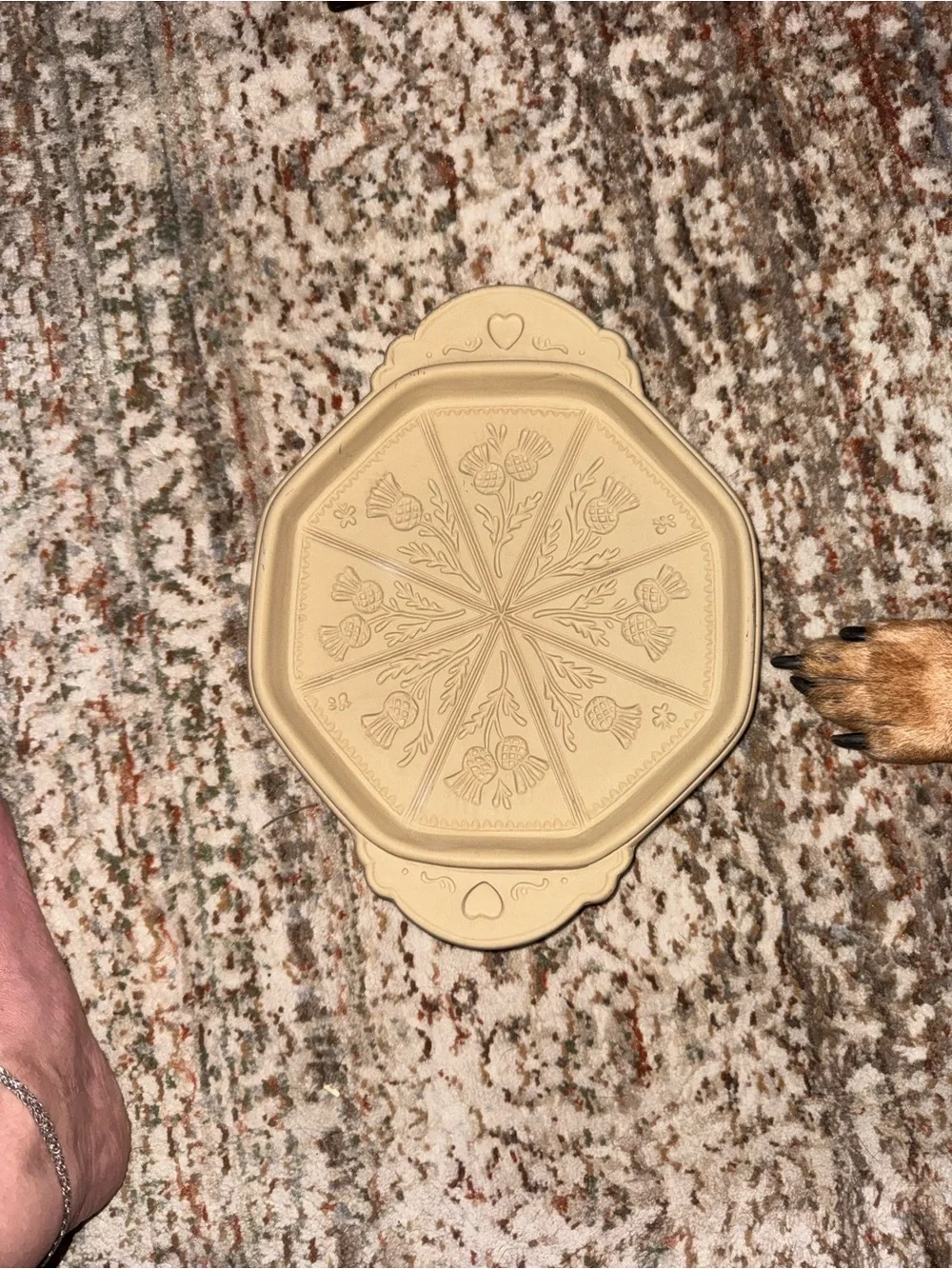 Brown Bag Decorative Cream Ceramic Cake Stand with Floral Embossed Design